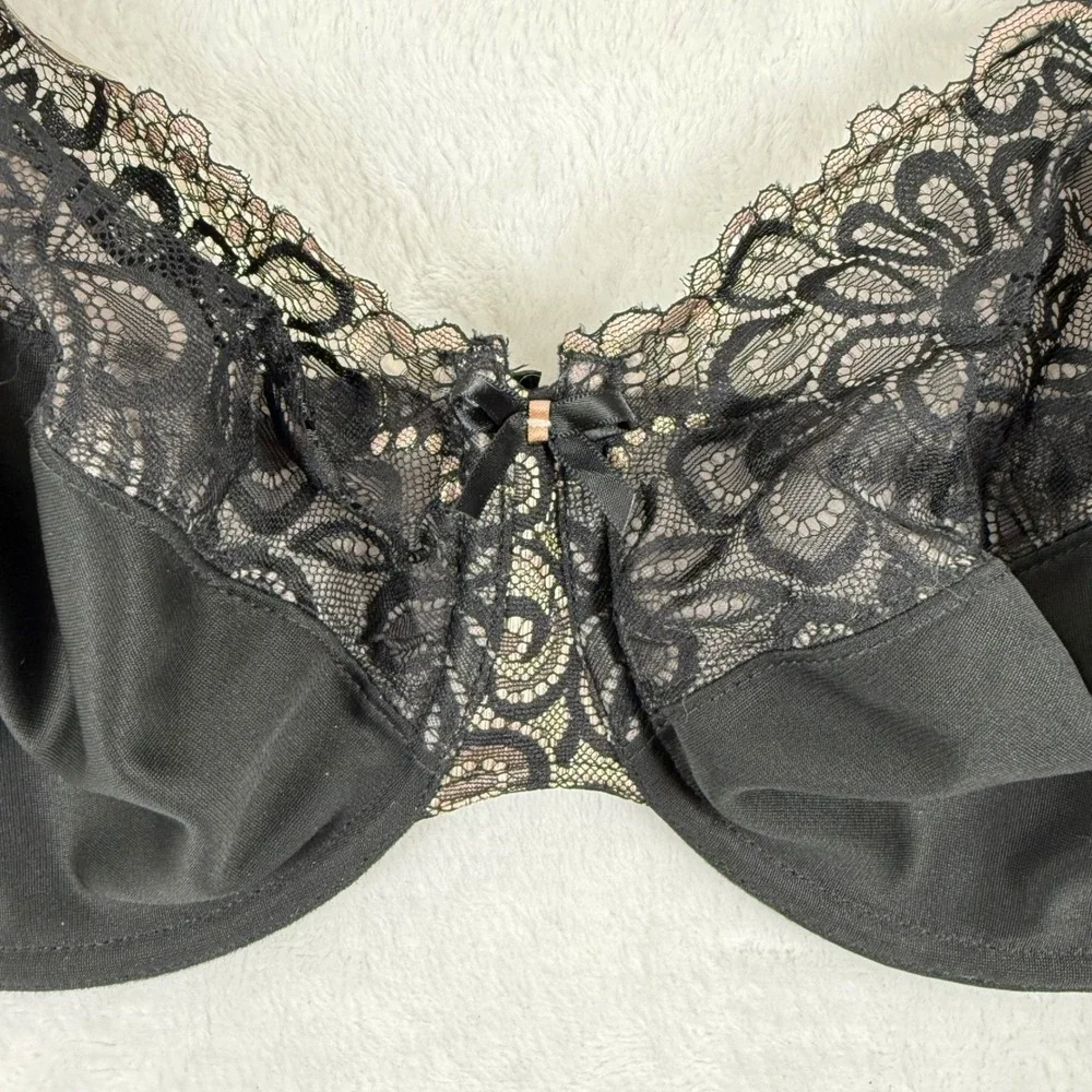 Glamorise 9116 Black Lace Full Figure Wonderwire Bra Womens 42D